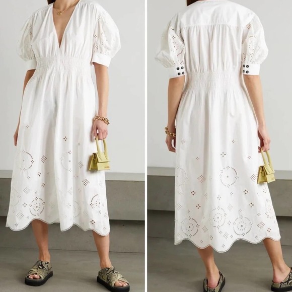 Ganni Dresses & Skirts - Ganni White Broderie Anglaise Eyelet Organic Cotton Dress US 8/10 M $345